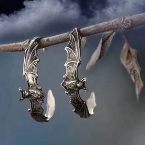 Gothic Bat Hoop Earrings